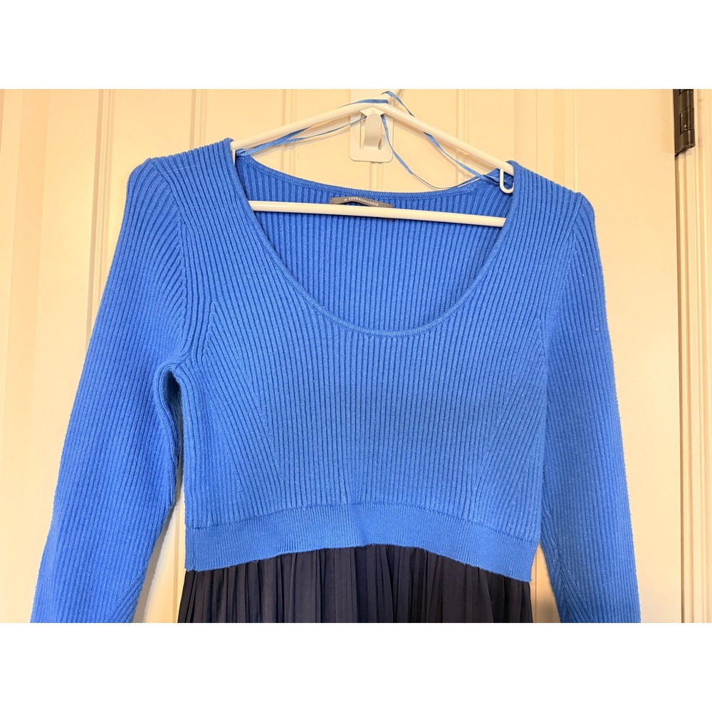 Anthropologie Colorblock Ribbed Knit Mixed Media Maxi Dress Blue Navy Small - Picture 2 of 5